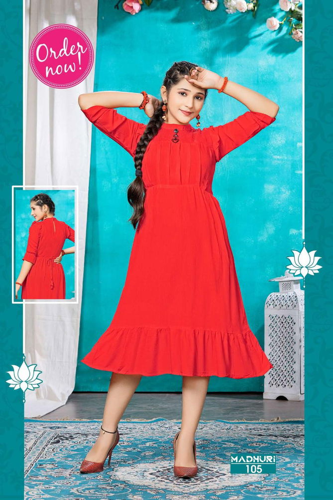 Kids Madhuri Fancy Ethnic Wear Wholesale Anarkali Kurti Collection